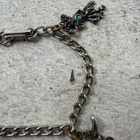 Vintage Native American Style Charm Bracelet With Faux Turquoise - Picture 3 of 5